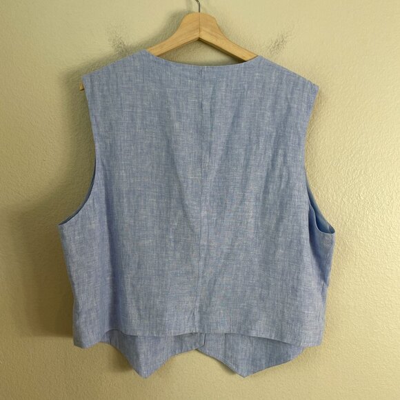 Quince Womens XL 100% European Linen Vest Blue Button Up Sleeveless Sustainable - Picture 9 of 11